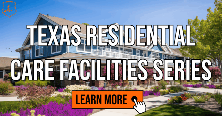 Exterior view of a modern Texas residential care facility with landscaped gardens, representing the Texas Residential Care Facilities Series by EIS Texas.