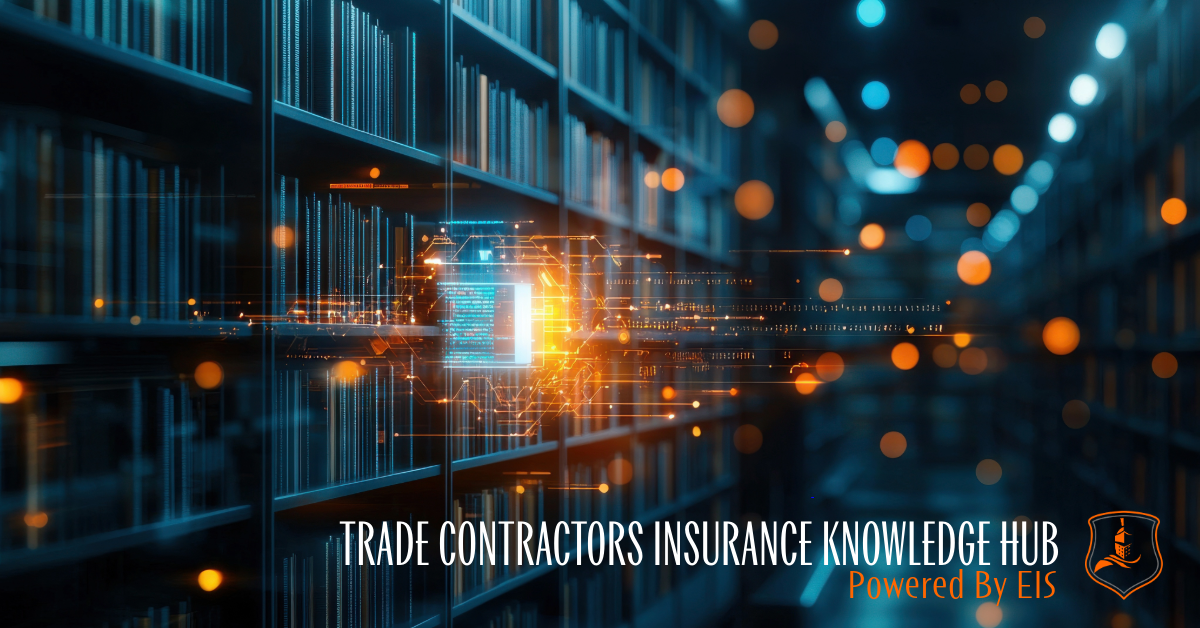 Digital library glowing with data connections symbolizing knowledge sharing and industry expertise — representing Eastman Insurance Solutions’ Trade Contractors Insurance Knowledge Hub powered by EIS Texas.