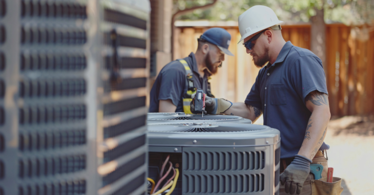 Texas HVAC technicians servicing commercial HVAC equipment while highlighting operational growth and contractor risk management exposure.