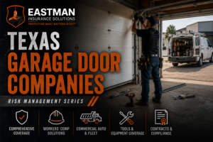 Texas garage door technician servicing an overhead garage door with professional tools and equipment.