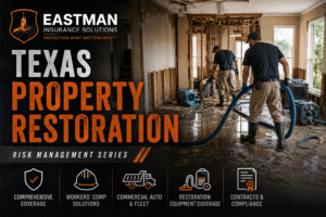 Texas property restoration technicians using water extraction and structural drying equipment at a property.
