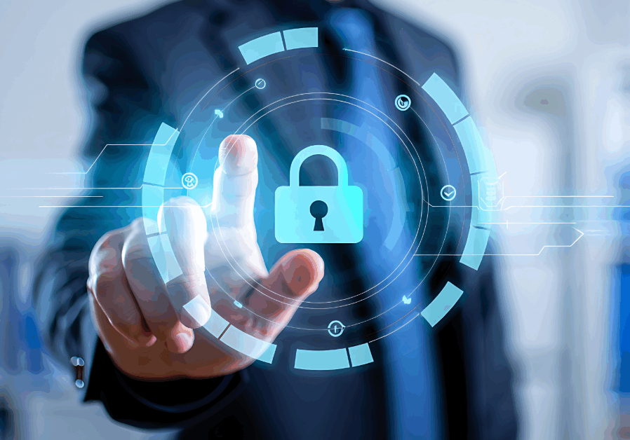 Business professional activating a digital security lock interface, symbolizing proactive loss prevention, safety leadership, and risk management at Eastman Insurance Solutions Texas.